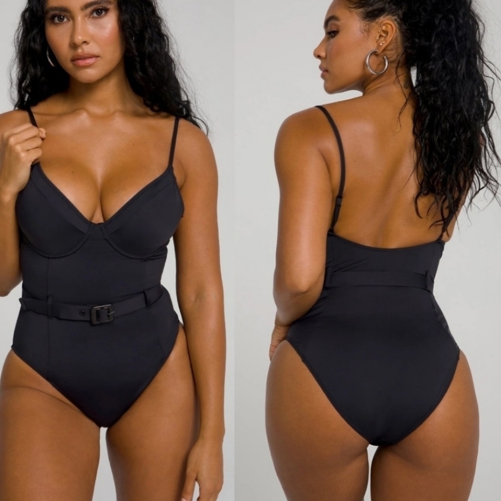 NWT Good American Show off Womens One Piece Black Swim sz 1/S